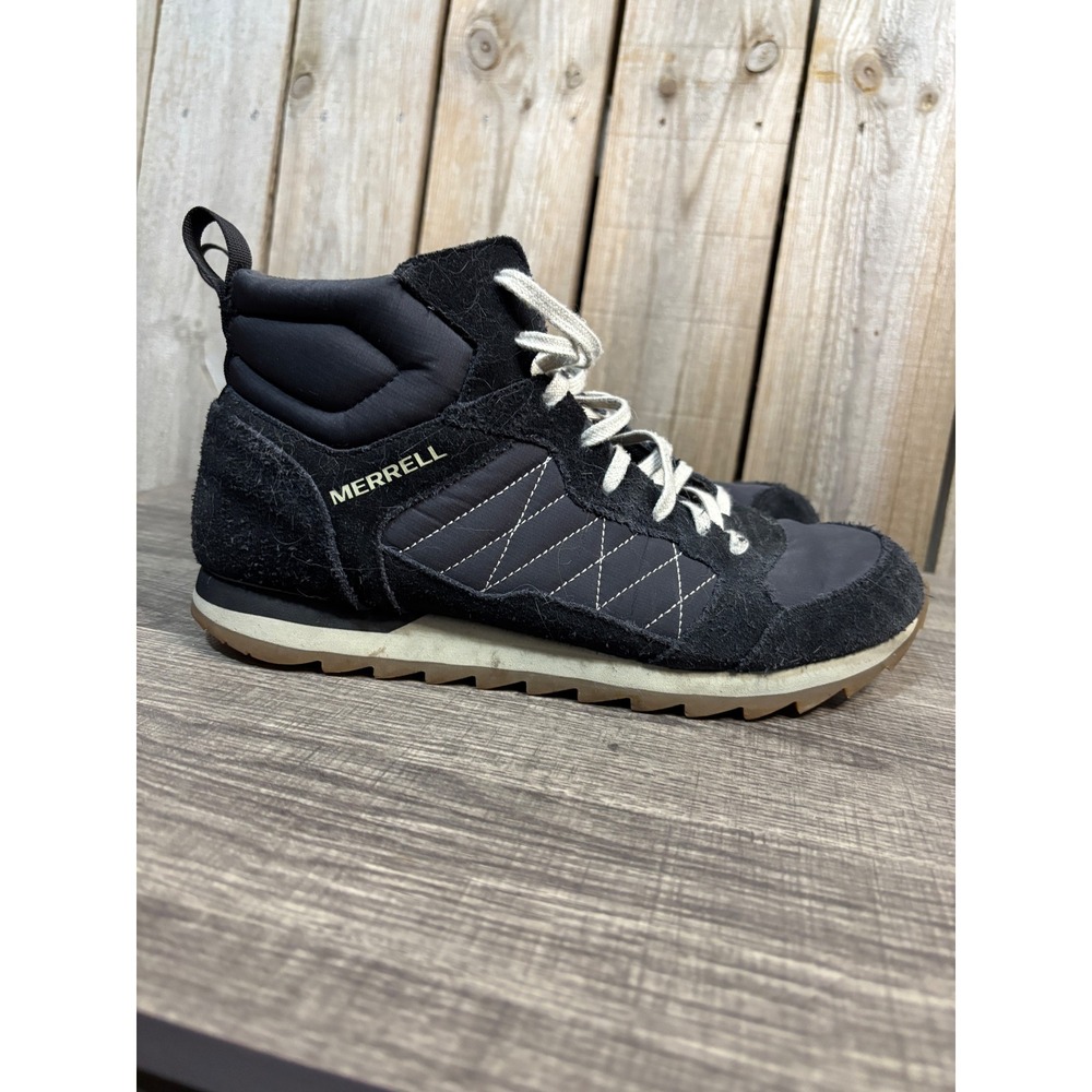 Merrell Alpine Sneaker Mid Black Suede Textile Boots J16715‎ Mens 9.5 Womens 11
